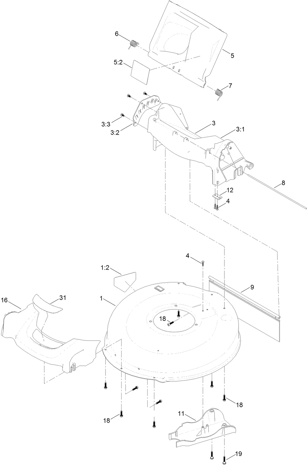Chute And Rear Door Assembly Diagram and Parts List for 17734 403500000 - 405699999 Lawn Boy Lawn Mower